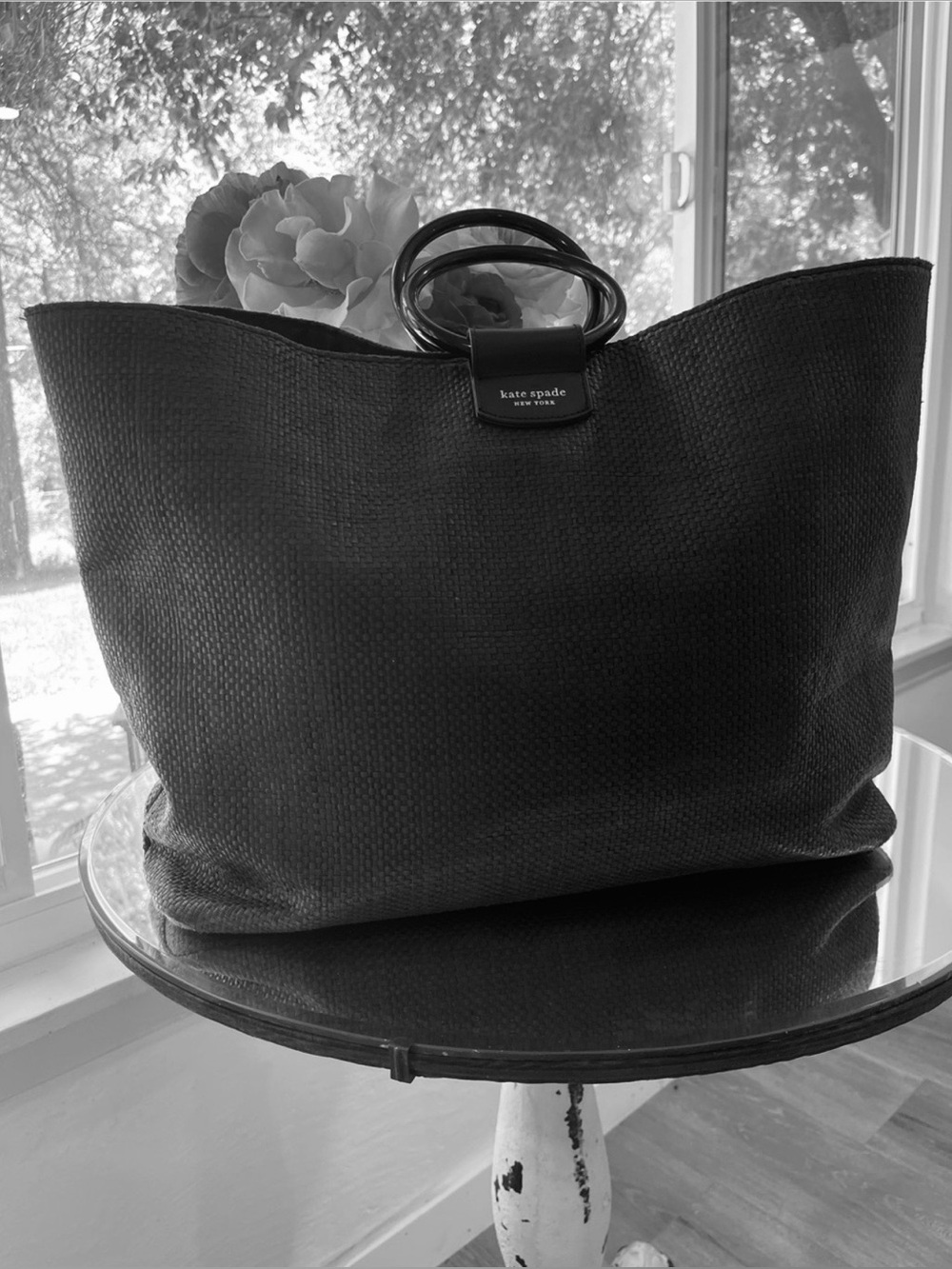 SOLD - Kate Spade Black Woven Tote Oversized Resort Beach Bag